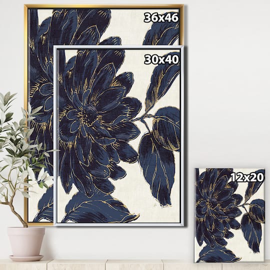 Designart - Indigo Gold Metallic Flower
